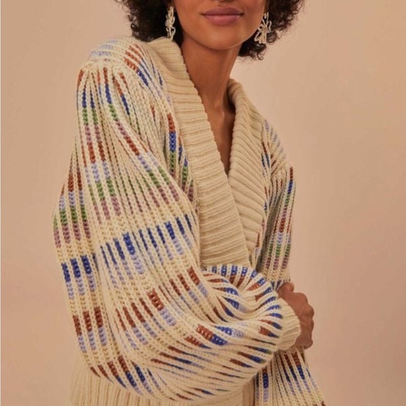 FARM Rio | Sweaters | Farm Rio Bold Stitch Knitcream And Blue Cardigan ...